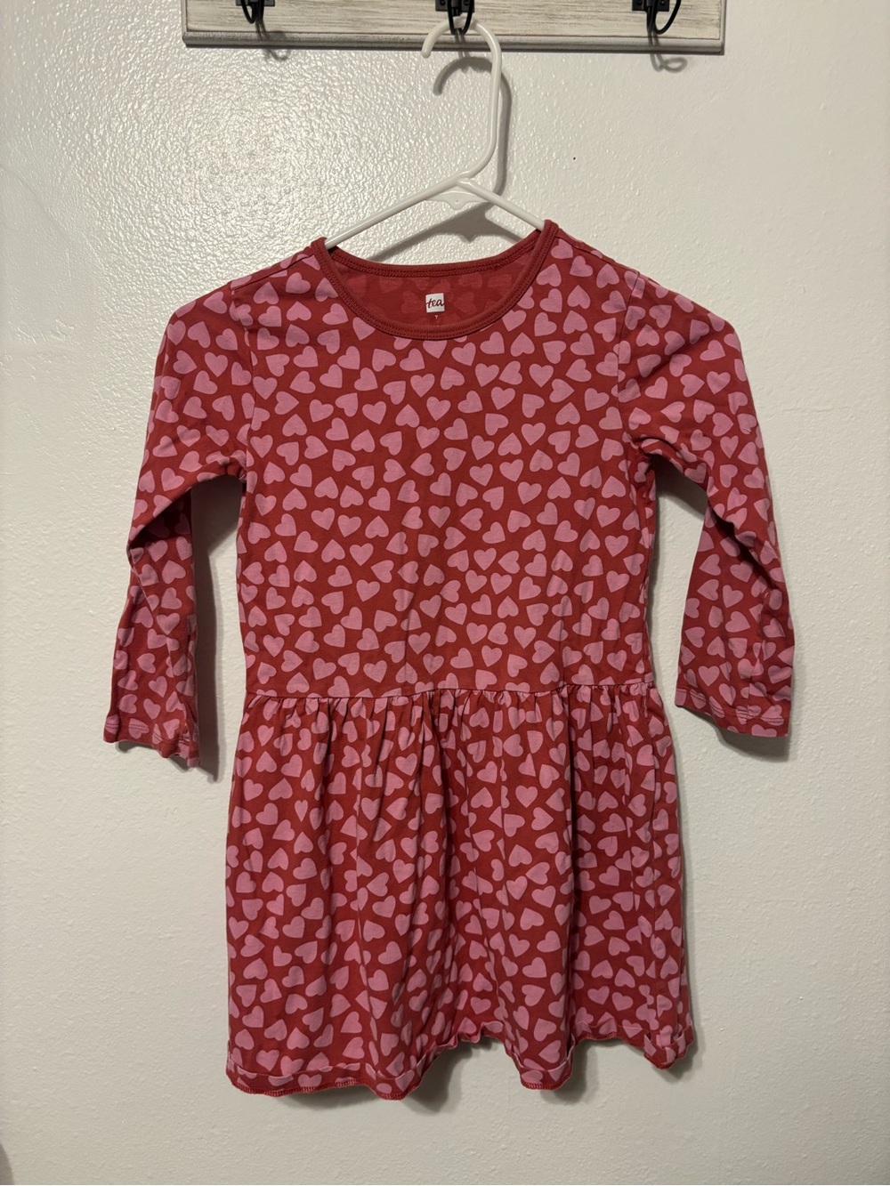 Tea Collection Red Dress with Pink Heart Print — Long Sleeve